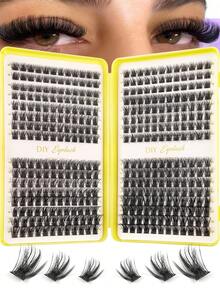384/300pcs Mixed Length Eyelash Extension Kit, 9-16mm Length, 0.07mm C/D Curl, Synthetic Mink Lashes, Voluminous & Curled, Suitable For DIY Eyelash Extension, Suitable For Daily Or Outdoor Makeup - D - 查看 2