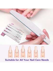 5件套专业指甲锉，80/100/150/180/240目砂纸，加厚耐用新月形指甲抛光块，美甲工具配件 - 灰色 - 查看 6
