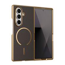 VIETAO 電鍍邊框碳纖維紋理磁吸手機殼，適用於 Galaxy Z Fold 8 Ultra 7 6 5 4 保護殼 - 棕色 - 查看 1
