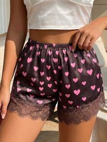 Womens Summer Lace Hem Elastic Waist Solid Color Wide Leg Shorts  Soft Lightweight For Daily Going Out Vacation - Pink - View 4