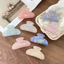 2pcs Orange Mermaid Marble Gradient Semicircle Hair Clips, Elegant High-End Suitable For Balls, Parties, Tea Parties - Multicolor - View 5