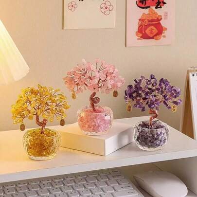 1个水晶盆栽摇钱树，水晶微景观，财富装饰，家居/办公室/汽车装饰，DIY生日礼物