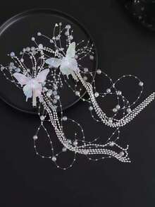1 pezzo/2 pezzi Fermaglio per capelli con nappine a farfalla bianche trasparenti, accessorio per capelli con doppia coda di cavallo vivace, design elegante, minimalista e chic, facile da usare, fermaglio per capelli da regalo raffinato, adatto per acconciature da sposa, festival, matrimoni, feste, damigelle, ragazze e donne, ornamento per capelli in stile bohémien, accessorio per San Valentino, molletta per capelli, fermagli a pinza, estate, vacanze, viaggi - Multicolore - Visualizzare 4