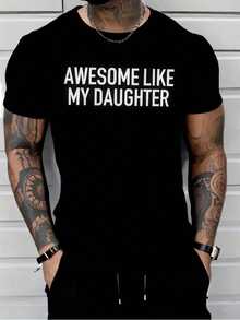 Camiseta de Hombre con Estampado Gráfico Único "Así como mi hija", Moderna y Genial - Camisetas Casuales de Manga Corta Cómodas para la Temporada de Verano - Regalo Perfecto para Padres y Familiares - Negro - Ver 1