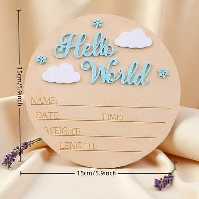 Wooden "Hello World" Newborn Announcement Board, Baby Gender Reveal Card, Multifunctional Home Decor, Living Room Decoration, Office Decor, Baby Keepsake