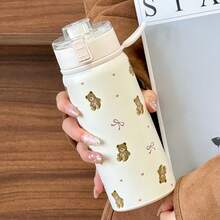 1 pièce Bouteille d'eau isotherme de 550 ml avec motif mignon d'ours avec nœud papillon. Réutilisable, parfait comme contenant à jus, tasse à thé et porte-boisson. Essentiel pour l'hydratation quotidienne, cadeau idéal pour la Saint-Valentin et décoration charmante pour les cadeaux d'anniversaire - Multicolore - Voir 3