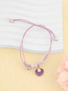 1件装海星编织手链 可调节多层贝壳珍珠编织手链 女士手链 - 紫色 - 查看 3