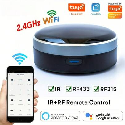 WiFi Infrared RF 433/315MHz Universal Smart Remote Control And Controller For Home Appliances, Supports Air Conditioners, TVs, Curtain Motors, Roller Blinds, DVDs, Projectors, Wireless Light Switches, Controlled Via Doodle Smart & Smart Living Apps,