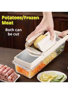 New Upgraded Multi-Function Vegetable Chopper Mandoline Slicer Set - Manual Food Chopper/Grinder With Container, Handheld Onion Chopper With Interchangeable Blades, ABS Plastic Kitchen Tool, Suitable For Home Use - White - View 3