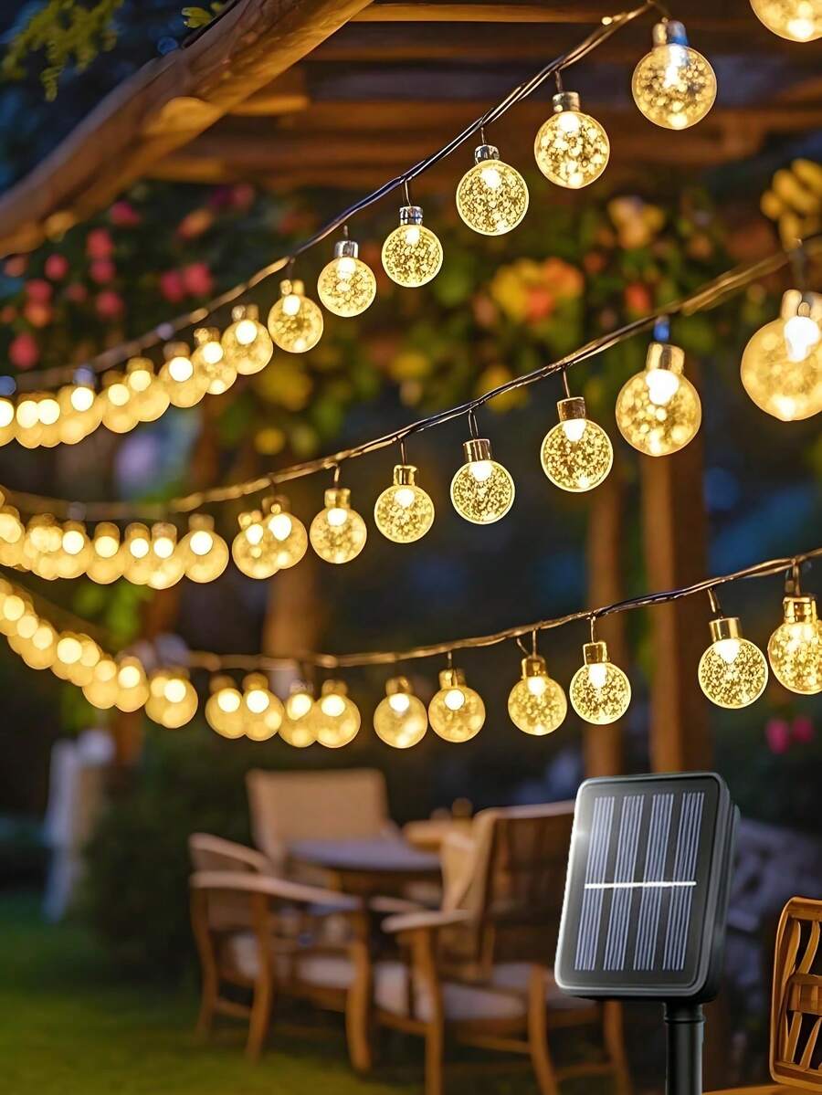 20/50颗LED太阳能灯串，户外水晶灯，太阳能水晶球LED灯，8种灯光模式，太阳能装饰灯球，户外仙女灯，暖白光/彩色光，适用于户外庭院、花园、节日庆典装饰、户外花园、树木、露台、派对、酒店、餐厅、活动场地、草坪、道路、树木、婚礼、生日、帐篷、派对、露营、花园、阳台、围栏等。
