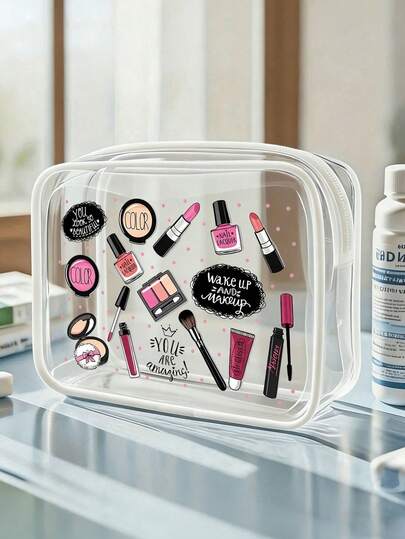 Printed PVC Cosmetic Bag, Zippered Sealed PVC Travel Organizer Pouch, Lightweight Fade-Resistant Makeup And Toiletry Bag For Women And Girls, TSA-Approved Portable Cosmetic Case, Easy-To-Wipe Design, Suitable For Mothers, Teachers, Friends, Nurses, Women's Gift, Essential Toiletry Bag For School, Vacation, Holiday Travel, Waterproof Toiletry Bag, Mother's Day Gift