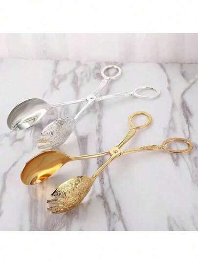1pc Premium European Style Metal Salad Tong, Elegant Party Self-Serve Tong, Cake Plating Birthday Party Tableware Tong, Multifunctional For Kitchen, Dining Room, Hotel, Gift Box Packaging