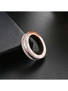 Men And Women's Stainless Steel 2 Rows Eternity Mirco Pave Cz Stackable Ring Tiny 18K Gold Plated Cubic Zirconia Inlaid Wedding And Engagement Band - Rose Gold - View 5