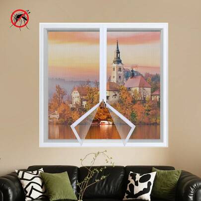 شبكة بعوض غير مرئية ذاتية اللصق، سهلة التركيب بدون حاجة إلى ثقب، مناسبة لغرف النوم والصالون والنوافذ المطبخ