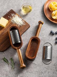 1 pieza Rallador de queso de acero inoxidable con mango de madera, cortador de caja de queso multifuncional, herramienta de cocina - Multicolor - Ver 4