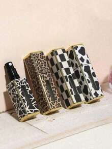 Leopard Print Square Perfume Refill Bottle, Portable Refillable Perfume Spray Bottle With Leopard And Floral Pattern, Mini Travel Spray Bottle. Portable Travel Refillable Perfume Bottle, Square Decanting Bottle, Spray Bottle. Reusable. Liquid Separation Bottle - Multicolor - View 3