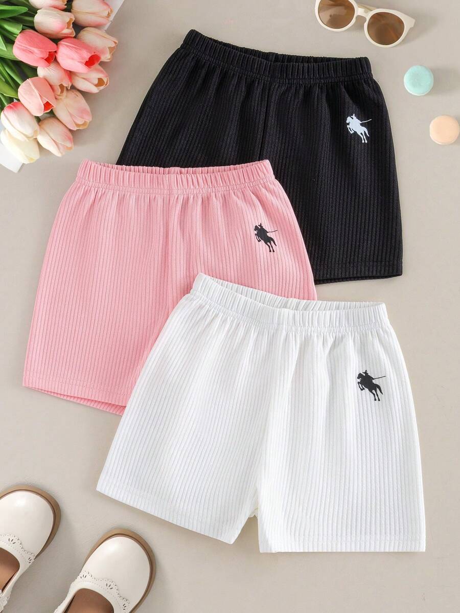 Ung flicka sommar casual svarta, rosa, vita shorts - Multifärgad - Visa 1