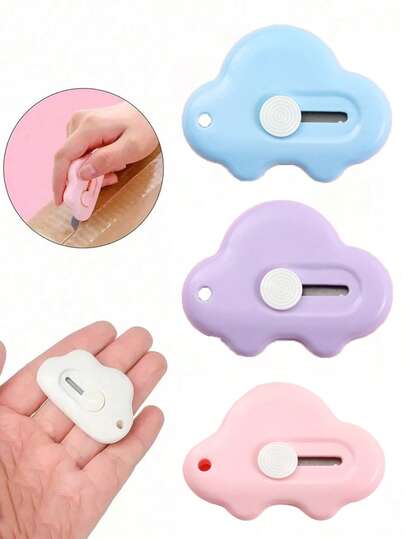 3 piezas Cuchillo utilitario en forma de coche mini lindo, cuchillo de papelería portátil, cortador de papel, abridor de paquetes, herramienta de oficina, con llavero adjunto para un fácil transporte