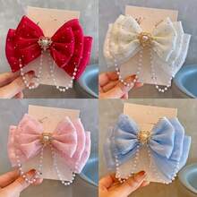 1 Piece French Style Exquisite Simple Girl Hair Accessories Colorful Pearl Tassel Bowknot Three-Dimensional Hair Clip Accessories Suitable For Valentine's Day New Year Banquet Accessories Gifts Daily Exquisite Hairstyle Accessories VHYP - 1個黑色串珠髮夾 - 查看 5