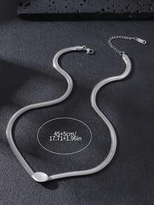 1 pieza Gargantilla minimalista de tono plateado de acero inoxidable en espiga, colgante ovalado pulido, adecuado para atuendos diarios y casuales - Plateado - Ver 3