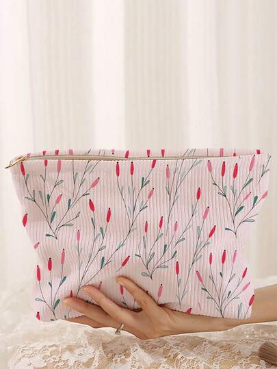 1个便携式花卉图案化妆包，双面印花拉链化妆袋，多功能旅行洗漱用品收纳包