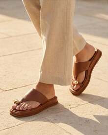 Women's Sandal Flip-Flop Beach Casual Metal Holiday Spring Release - 駝色 - 查看 2