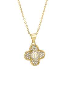 Charm-In 镀金四叶草吊坠项链，女士精致镶钻链项链，珠宝礼品 - 金黃色 - 查看 5