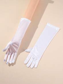 1 Set Minimalist Bow Veil And Gloves Combo, Suitable For Women's Wedding, Daily Party, Birthday Party, Holiday Events - White - View 4