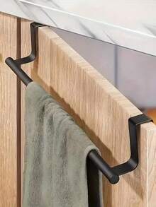 1pc Elegant Stainless Steel Towel Bar, Fashionable No-Drill Door Hanging Towel Rack, Suitable For Bathroom And Kitchen Towel Storage, Movable And Easy To Install Without Damaging Cabinet Doors - Heavy Duty & Space-Saving Shelf For Home, Bathroom, Kitchen, Cabinet, Wardrobe, Hotel - Black - View 10