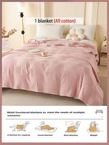 1pc Soft & Comfortable New Waffle Gauze Blanket, Skin-Friendly, Solid Color, Suitable For Bed, Sofa, Pillow - Perfect For Relaxation And Snuggling - Quietly Weaving Words On Bean Yarn - View 5