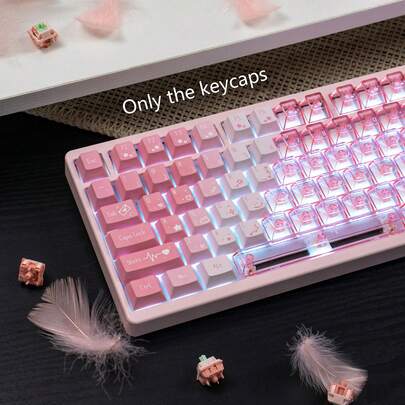 PBT Crystal Transparent Jelly Keycaps, Cherry Profile Shine Through Keycaps For Mechanical Keyboard, 6.25U Spacebar Compatible With MX Switches, Cute Pink Blue Purple Custom Keyboard Keycaps