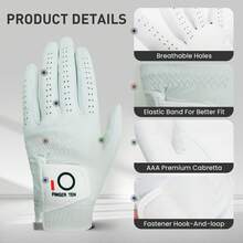 FINGER TEN 1pc Left Hand Golf Glove, All-Weather Premium Sheepskin Soft & Breathable, Suitable For Right-Handed Golfers, Durable & Comfortable, Size S M ML L XL - White - View 4