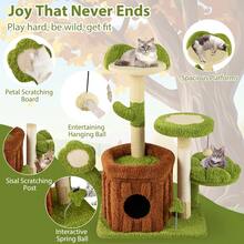 COSTWAY Cute Cat Tree For Adult Cats, Multi-Level Kitty Tower With Trunk Condo, Flower Perch, Plush Napping Bed, Pompom, Spring Toy, Platforms, Scratching Posts & Board, Indoor Pet Jungle Activity Center, Green - màu xanh lá - Xem 6