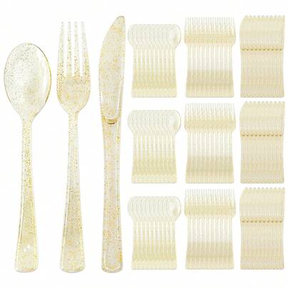 1pc Shiny Gold Cake/Salad Knife/Spoon/Fork, Reusable And Washable, Suitable For Parties, Outdoor Events, Family Gatherings, Weddings, Festivals, Cake And Salad Utensil Set