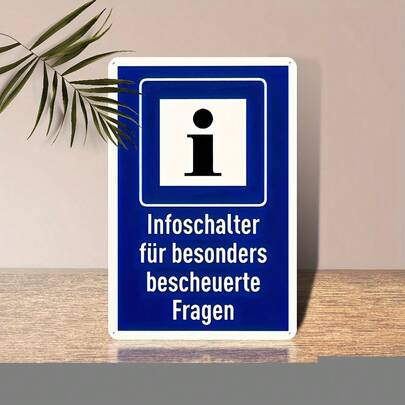 趣味复古金属锡牌“Infoschalter Bescheuerte Fragen”（信息开关问题） - 30.48x20.32厘米铁艺墙饰，适用于办公室和派对，易于悬挂，是送给同事和朋友的完美礼物，复古风格