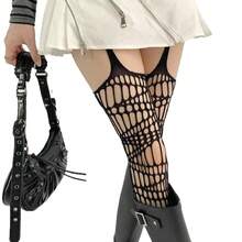 性感黑色网眼过膝长筒袜，玫瑰图案，Y2K美学透明长筒袜 - 彩色 - 查看 6