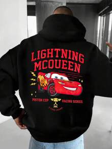 Disney Men's Casual Hoodie, Lightning McQueen Piston Cup Champion Print, Victory Racing Design, Comfortable Fit, Perfect For Sports Style & Gatherings - Black - View 2
