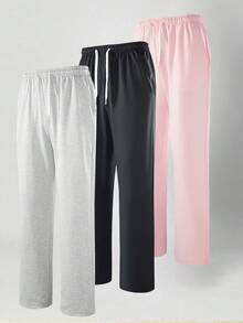 2025 Pantalones casuales de unicolor, cómodos y con cordón, pantalones versátiles y transpirables para deportes - Gris Claro - Ver 5