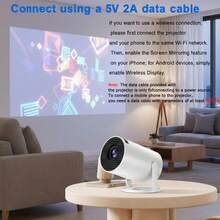 投影仪需要 5V 2A 适配器 - 建议按照图片所示步骤连接投影幕布 - 不包含适配器，仅提供数据线 - 2025 年新款旗舰安卓投影仪，内置安卓系统/4D 体验/超静音设计，适用于家庭影院、教育、办公、游戏，240° 全景投影/完美礼品之选 - 彩色 - 查看 4