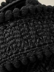 2026新款绑带交叉凉鞋，适合海滩穿着，波西米亚风格，舒适柔软鞋底，轻便透气，流苏编织网布拼接，坡跟一脚蹬凉鞋，小号33-34码，大号42-43码 - 黑色 - 查看 8