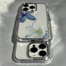 1pc Transparent Minimalist Lens Protector Case, 3pcs Blue Floral Pattern Phone Cases, Compatible With Apple 16 Pro Max, 17/16/15/14 Plus, 13/12/11, Air And Series - Multicolor - View 4