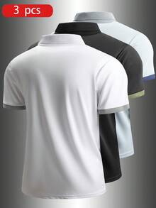 3 buah Kaos Polo Lengan Pendek Pria, Bernapas, Lembut, Nyaman, untuk Lari, Kebugaran, Olahraga, Musim Panas - MultiWarna - View 2