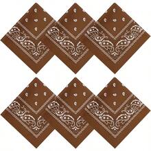 6 Pack Bandanas Scarf, Poly - Cotton Bandana Handkerchief Headband Men Women For Outdoor Wear Sports Activity - 棕色 + 6 - 查看 1