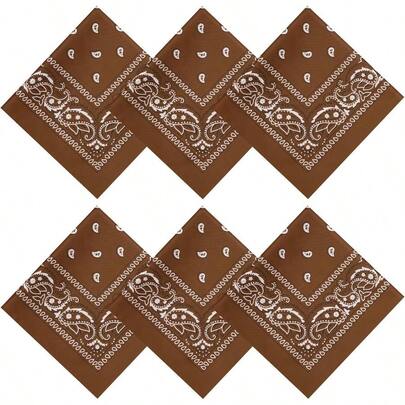 6 Pack Bandanas Scarf, Poly - Cotton Bandana Handkerchief Headband Men Women For Outdoor Wear Sports Activity