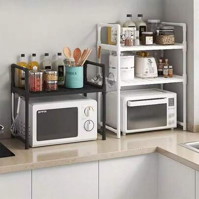 1 set multifunctionele, verdikte opbergrekken voor de magnetron, geschikt voor gebruik in de keuken, inclusief een kruidenrek.
