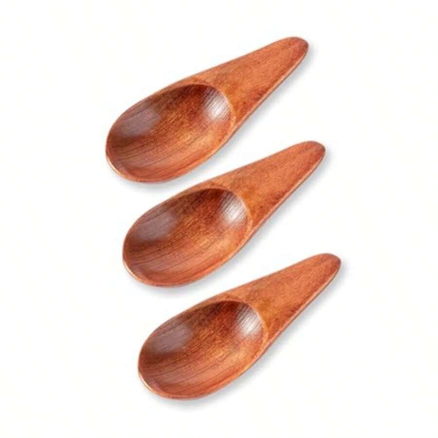 3 Pieces Mini Wooden Spoons Small Salt Spoon With Short Handle Mini Wood Scoop For Spice Jars Tea Coffee Milk Powder 2.76 Inch Brown - 棕色 - 查看 1