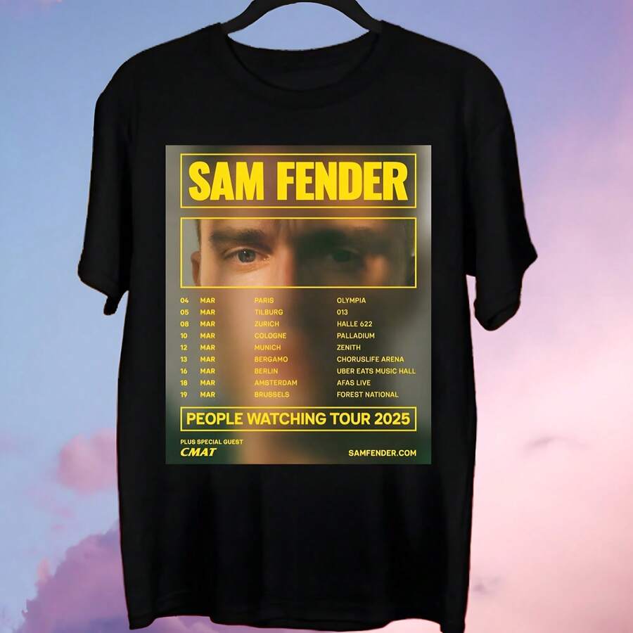 1PC Sam Fender People Watching Tour 2025 Graphic Women's T-Shirt With CMAT Special Guest - Black 1 - 查看 1