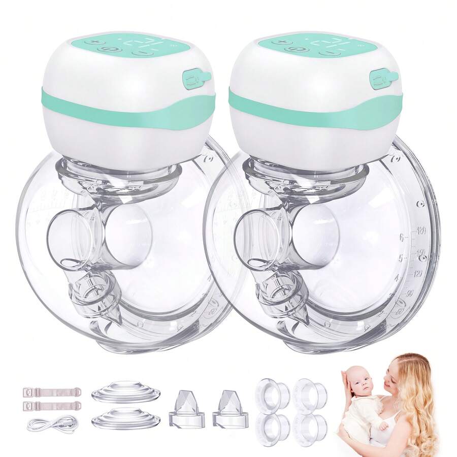 The Quiet Electric Breast Pump (Double Pump) Features An LED Display, 3 Modes, 12 Suction Levels, And A 5-Second Start Time. It Also Comes With Breast Shields In 21 Mm And 24 Mm Sizes. - 薄荷綠 - 查看 1
