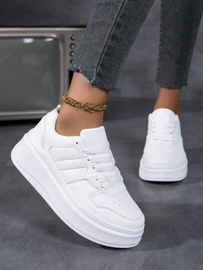 DJSUNNYMIX Giày thể thao nữ dáng suông, màu trơn, chất liệu PU (Polyurethane), phù hợp cho mọi mùa.