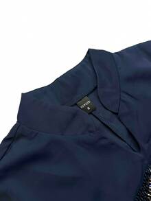 Vestido de noche de manga larga con cuello alto y bordado para mujer SUPGIR - Azul Marino - Ver 8